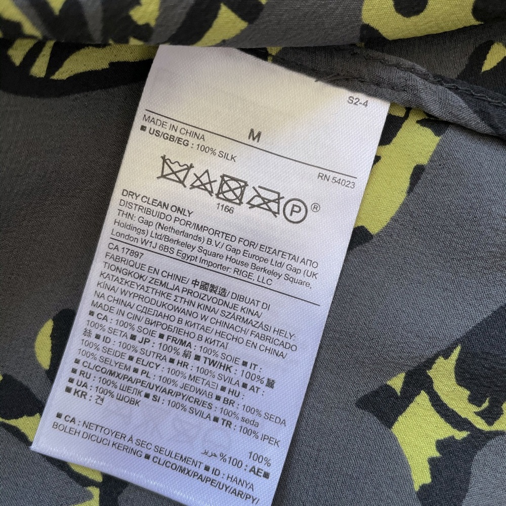 Silk Gray Yellow Pattern Button Down Long Shirt Br - image 3